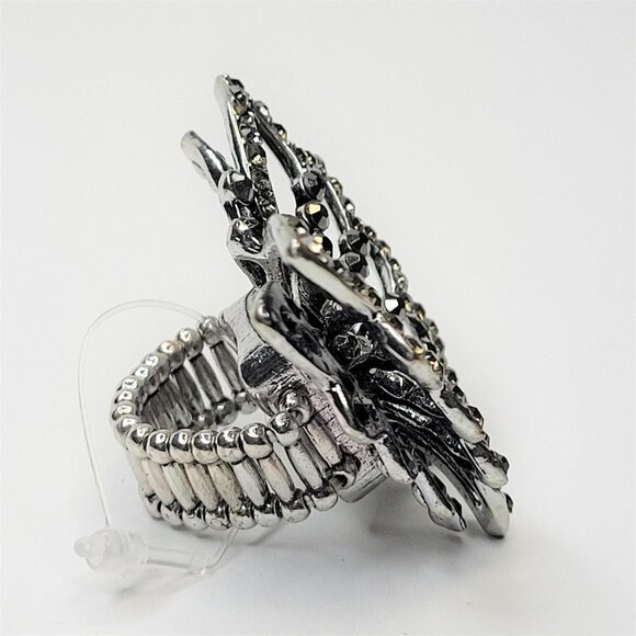 VINTAGE Black Rhinestones Large Butterfly Stretch Ring - Picture 4 of 12